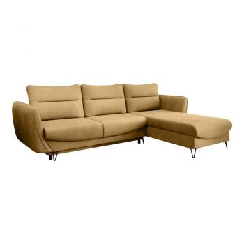 Colțar galben extensibil/cu spațiu de depozitare cu tapițerie din catifea (cu colț pe partea dreaptă/cu șezlong) Silva – ELTAP