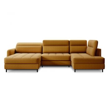 Colțar galben extensibil/cu spațiu de depozitare cu tapițerie din catifea (cu colț pe partea dreaptă/în formă de 