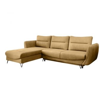Colțar galben extensibil/cu spațiu de depozitare cu tapițerie din catifea (cu colț pe partea stângă/cu șezlong) Silva – ELTAP