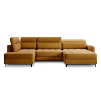 Colțar galben extensibil/cu spațiu de depozitare cu tapițerie din catifea (cu colț pe partea stângă/în formă de 
