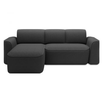 Colțar gri antracit cu tapițerie din țesătură bouclé (cu colț pe partea stângă/cu șezlong) Ume – ELTAP