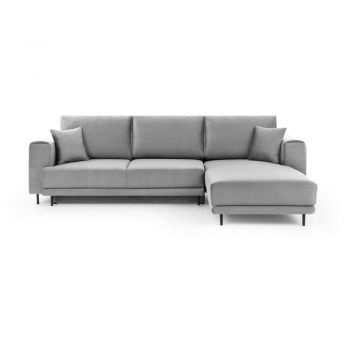 Colțar gri deschis extensibil/cu spațiu de depozitare cu tapițerie din catifea (cu colț pe partea dreaptă/cu șezlong) Dalia – ELTAP