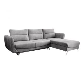 Colțar gri deschis extensibil/cu spațiu de depozitare cu tapițerie din catifea (cu colț pe partea dreaptă/cu șezlong) Silva – ELTAP