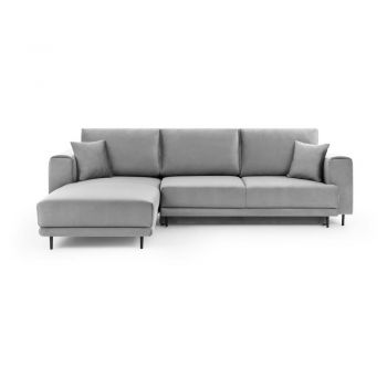 Colțar gri deschis extensibil/cu spațiu de depozitare cu tapițerie din catifea (cu colț pe partea stângă/cu șezlong) Dalia – ELTAP