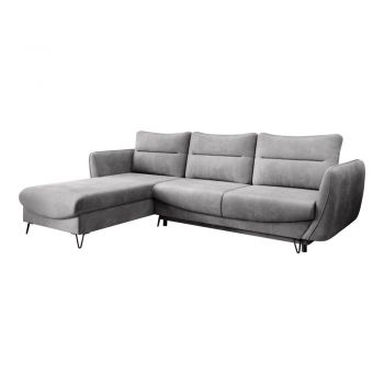 Colțar gri deschis extensibil/cu spațiu de depozitare cu tapițerie din catifea (cu colț pe partea stângă/cu șezlong) Silva – ELTAP