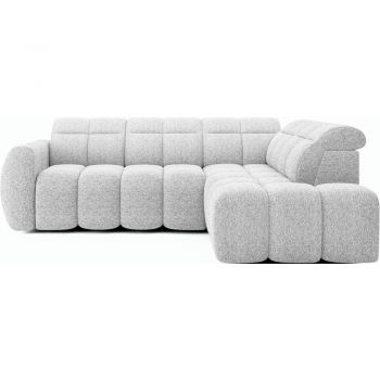 Colțar gri deschis extensibil/cu spațiu de depozitare cu tapițerie din țesătură bouclé (cu colț pe partea dreaptă/în formă de ”L”) Falconn – ELTAP