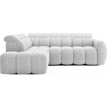 Colțar gri deschis extensibil/cu spațiu de depozitare cu tapițerie din țesătură bouclé (cu colț pe partea stângă/în formă de ”L”) Falconn – ELTAP