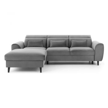 Colțar gri extensibil/cu spațiu de depozitare cu tapițerie din catifea (cu colț pe partea stângă/cu șezlong) Foble – ELTAP