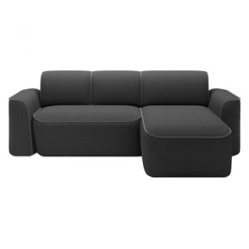 Colțar gri închis cu tapițerie din țesătură bouclé (cu colț pe partea dreaptă/cu șezlong) Ume – ELTAP