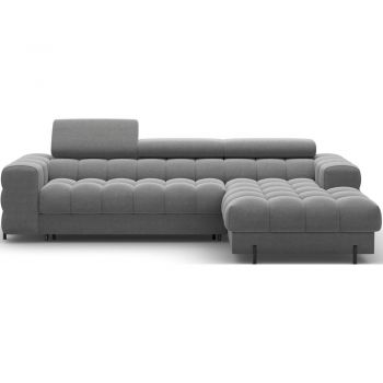 Colțar gri închis extensibil/cu spațiu de depozitare cu tapițerie din catifea (cu colț pe partea dreaptă/cu șezlong) Felro – ELTAP