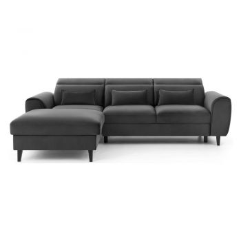 Colțar gri închis extensibil/cu spațiu de depozitare cu tapițerie din catifea (cu colț pe partea stângă/cu șezlong) Foble – ELTAP