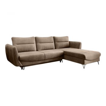 Colțar maro deschis extensibil/cu spațiu de depozitare cu tapițerie din catifea (cu colț pe partea dreaptă/cu șezlong) Silva – ELTAP