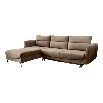 Colțar maro deschis extensibil/cu spațiu de depozitare cu tapițerie din catifea (cu colț pe partea stângă/cu șezlong) Silva – ELTAP
