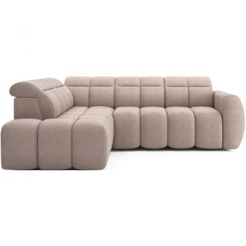Colțar maro deschis extensibil/cu spațiu de depozitare cu tapițerie din țesătură bouclé (cu colț pe partea stângă/în formă de ”L”) Falconn – ELTAP