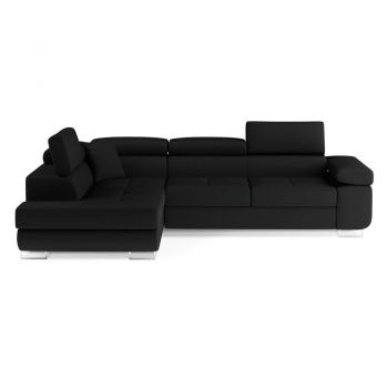 Colțar negru extensibil/cu spațiu de depozitare (cu colț pe partea stângă/în formă de ”L”) Anton – ELTAP
