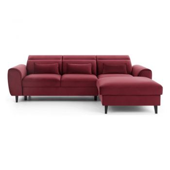 Colțar roșu extensibil/cu spațiu de depozitare cu tapițerie din catifea (cu colț pe partea dreaptă/cu șezlong) Foble – ELTAP