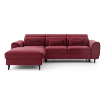Colțar roșu extensibil/cu spațiu de depozitare cu tapițerie din catifea (cu colț pe partea stângă/cu șezlong) Foble – ELTAP