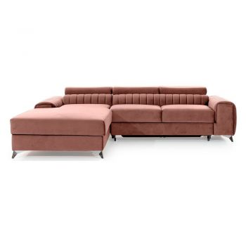 Colțar roz extensibil/cu spațiu de depozitare cu tapițerie din catifea (cu colț pe partea stângă/cu șezlong) Grayson – ELTAP