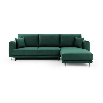 Colțar verde extensibil/cu spațiu de depozitare cu tapițerie din catifea (cu colț pe partea dreaptă/cu șezlong) Dalia – ELTAP