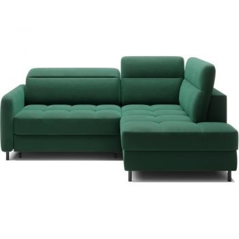 Colțar verde extensibil/cu spațiu de depozitare cu tapițerie din catifea (cu colț pe partea dreaptă/în formă de ”L”) Barea – ELTAP