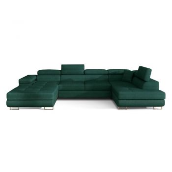 Colțar verde extensibil/cu spațiu de depozitare cu tapițerie din catifea (cu colț pe partea dreaptă/în formă de 