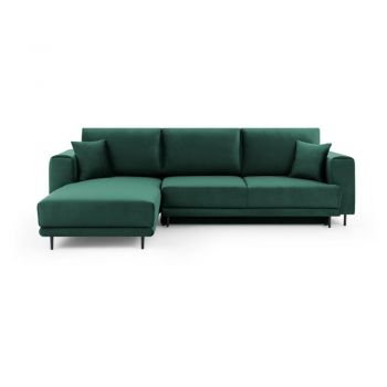 Colțar verde extensibil/cu spațiu de depozitare cu tapițerie din catifea (cu colț pe partea stângă/cu șezlong) Dalia – ELTAP