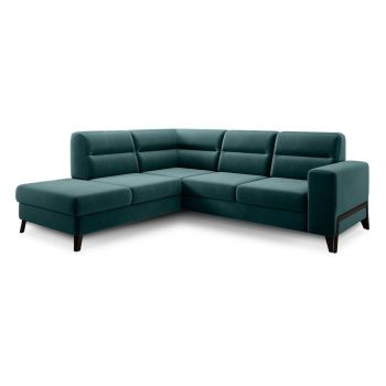 Colțar verde extensibil/cu spațiu de depozitare cu tapițerie din catifea (cu colț pe partea stângă/în formă de ”L”) Cassara – ELTAP