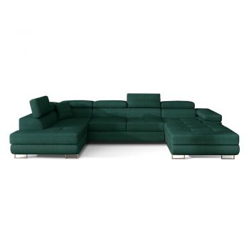 Colțar verde extensibil/cu spațiu de depozitare cu tapițerie din catifea (cu colț pe partea stângă/în formă de 
