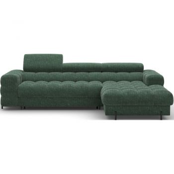 Colțar verde extensibil/cu spațiu de depozitare cu tapițerie din chenille (cu colț pe partea dreaptă/cu șezlong) Felro – ELTAP