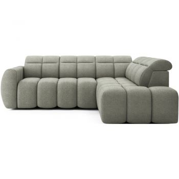 Colțar verde prăfuit extensibil/cu spațiu de depozitare cu tapițerie din țesătură bouclé (cu colț pe partea dreaptă/în formă de ”L”) Falconn – ELTAP