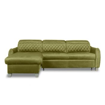 Coltar Extensibil Cu Insula Stanga Tiago, 5 Locuri, Tetiere Reglabile, Verde Olive, 243 Cm