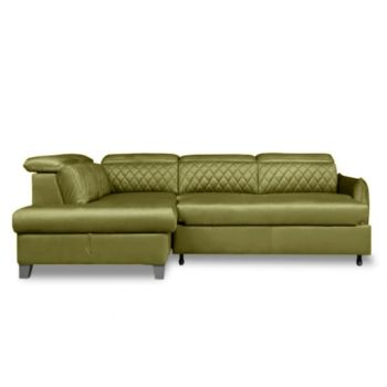 Coltar Extensibil Cu Otoman Stanga Cu Lada Tiago, 5 Locuri, Tetiere Reglabile, Colonial Si Verde Olive, 255 Cm