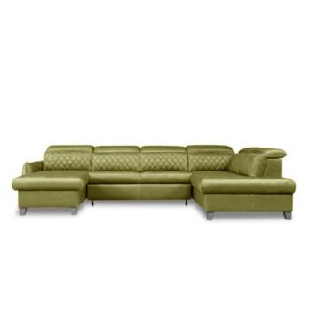 Coltar U Extensibil Tiago, Cu Lada, Dreapta, 6 Locuri, Tetiere Reglabile, Verde Olive, 330 Cm