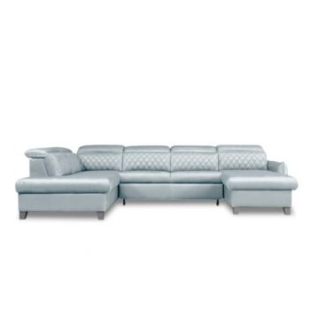 Coltar U Extensibil Tiago, Stanga, 6 Locuri, Tetiere Reglabile, Gri, 330 Cm