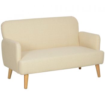 HOMCOM Canapea de două locuri, compactă, material prietenos cu pielea, până la 240 kg, 130x74x79 cm, alb crem | Aosom Romania