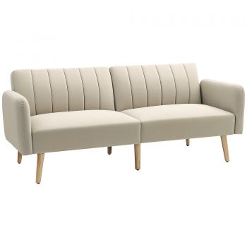 HOMCOM Canapea Extensibilă 2 Locuri Design Scandinavian Dossier Inclinabil 3 Poziții Picioare Lemn Aspect In Bej | Aosom Romania