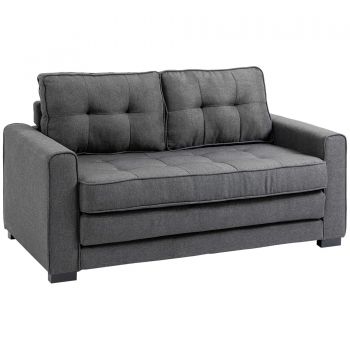 HOMCOM Canapea Extensibilă Pat de 2 Locuri Canapea din Material Textil cu Funcție de Pat Set de Canapele Tip Poliester Lin Lemn Cauțiucat Gri 147,5 x 75 x 85 cm | Aosom Romania