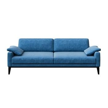 Canapea cu 3 locuri și picioare din lemn MESONICA Musso Regular, albastru