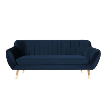 Canapea cu tapițerie din catifea Mazzini Sofas Benito, albastru închis, 188 cm