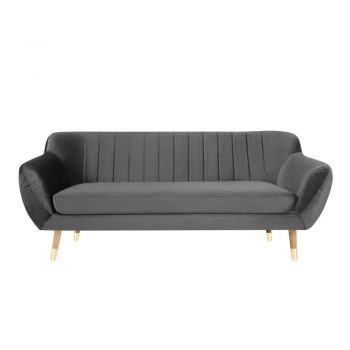 Canapea cu tapițerie din catifea Mazzini Sofas Benito, gri, 188 cm