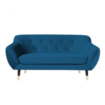 Canapea Mazzini Sofas AMELIE cu picioare negre, albastru, 158 cm