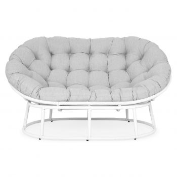 Canapea 2 locuri pentru gradina/terasa Papasans, 165x101x82.5 cm, otel/poliester, alb/gri Canapea 2 locuri pentru gradina/terasa Papasans, 165x101x82.5 cm, otel/poliester, alb/gri