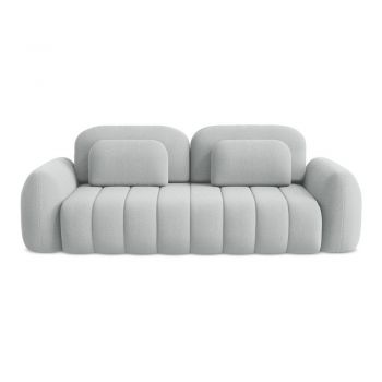 Canapea gri deschis extensibilă/cu spațiu de depozitare cu tapițerie din țesătură bouclé 266 cm Pele – Makamii