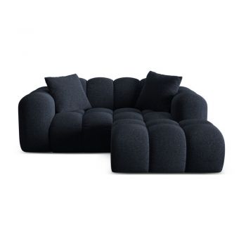 Colțar albastru închis cu tapițerie din chenille (cu colț pe partea dreaptă/cu șezlong) Treno – Cosmopolitan Design