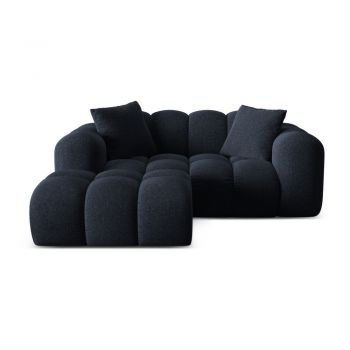 Colțar albastru închis cu tapițerie din chenille (cu colț pe partea stângă/cu șezlong) Treno – Cosmopolitan Design