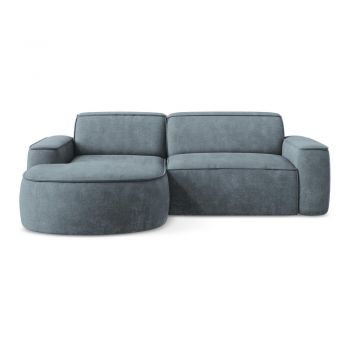 Colțar albastru prăfuit cu tapițerie din chenille (cu colț pe partea stângă/cu șezlong) Omao – Makamii