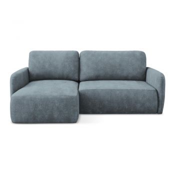 Colțar albastru prăfuit extensibil/cu spațiu de depozitare cu tapițerie din chenille (cu colț pe partea stângă/cu șezlong) Lilo – Makamii