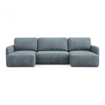 Colțar albastru prăfuit extensibil/cu spațiu de depozitare cu tapițerie din chenille (în formă de 