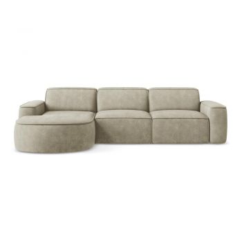 Colțar bej cu tapițerie din chenille (cu colț pe partea stângă/cu șezlong) Omao – Makamii