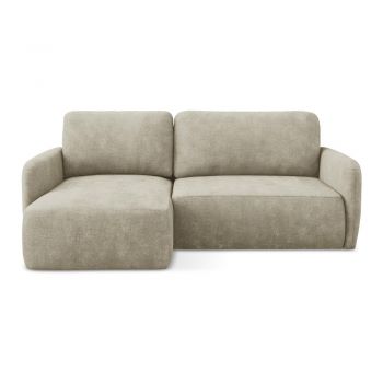 Colțar bej extensibil/cu spațiu de depozitare cu tapițerie din chenille (cu colț pe partea stângă/cu șezlong) Lilo – Makamii